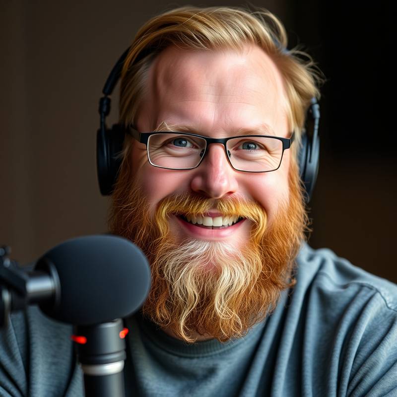 Portrettbilde av Bjørn Hansen, en mann med skjegg som ser vennlig ut, instruktør ved PodkastSkolen.
